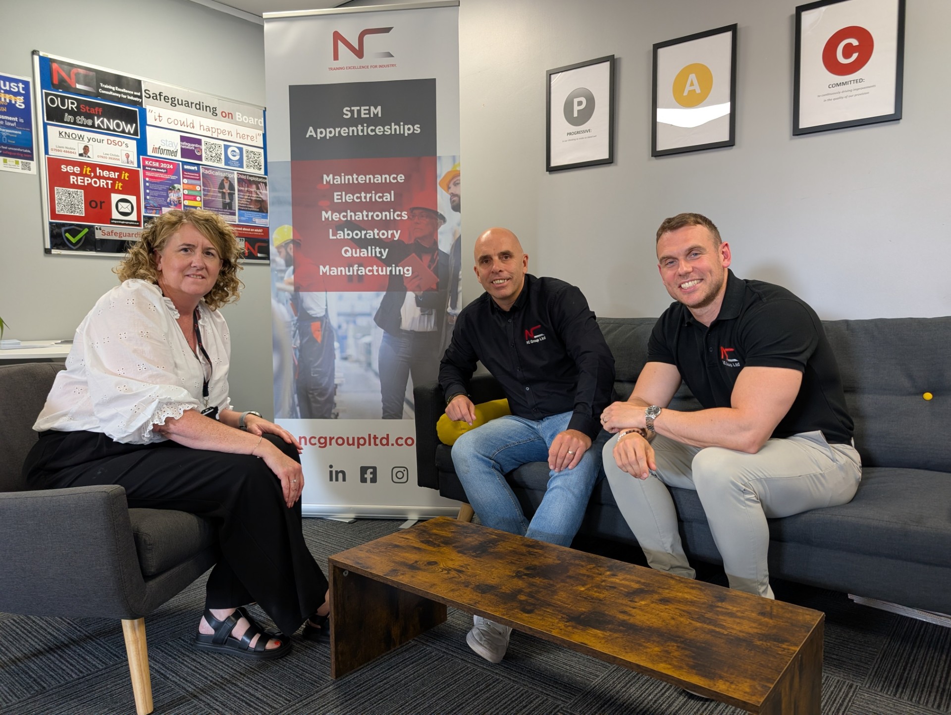 L-R:  Julie Knight with NC Group CEO ian Nelson and Managing Director Liam Noble. 